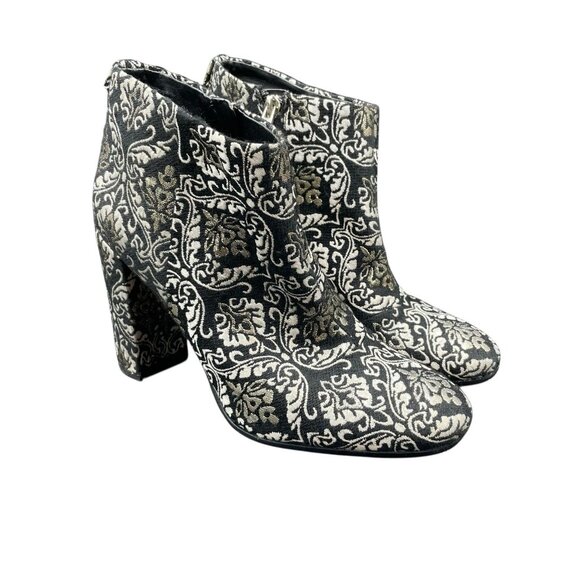 Sam Edelman Campbell Boots Women's 8 Black Gold Damask Jacquard Ankle Zip Boho - Picture 5 of 9